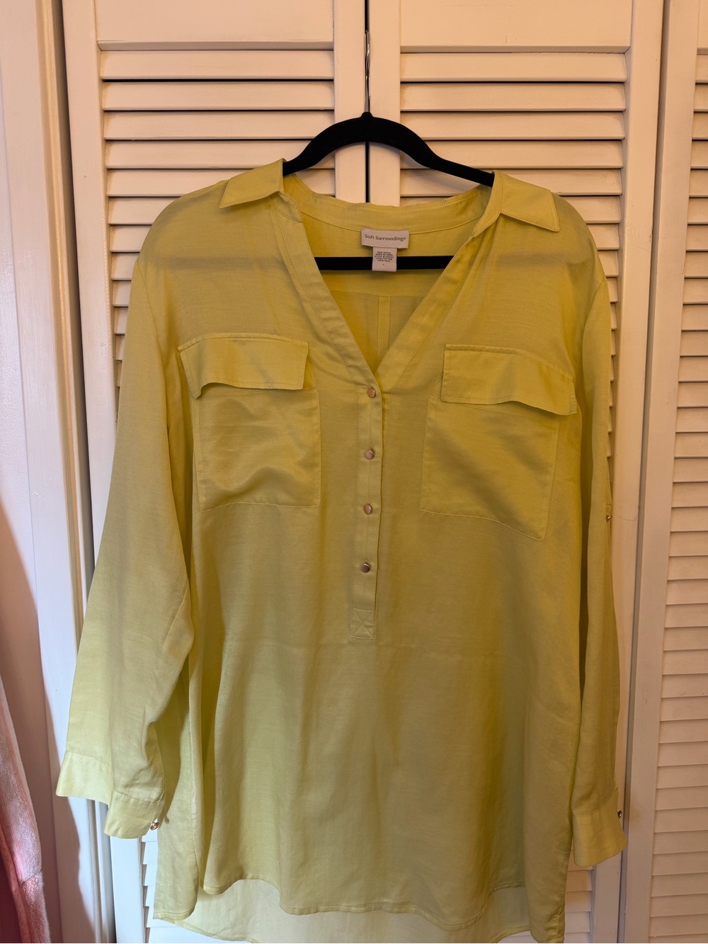 Soft Surroundings Chartreuse Button-Front V-Neck Tunic